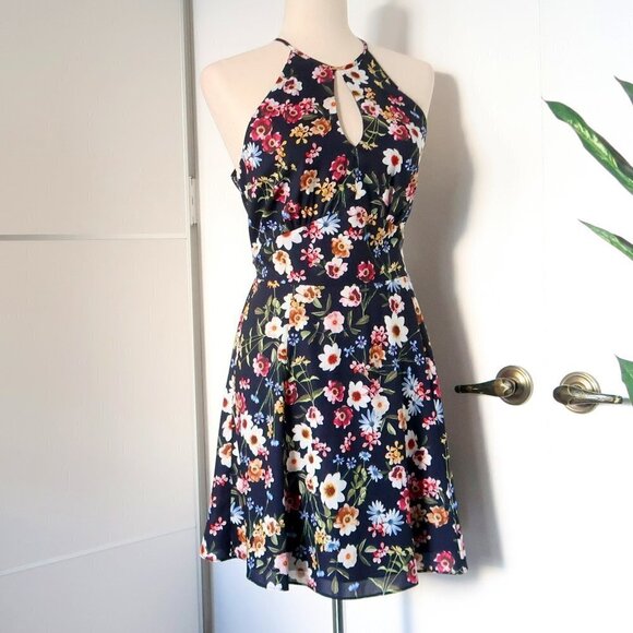 Parker Cosmic Daisy Navy Floral Halter Neck Fit & Flare Mini Dress Size M - Picture 7 of 14